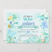 Onder het Zee Splash Birthday Boy Invitation Kaart (Voorkant)