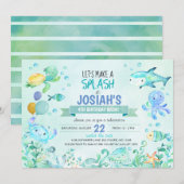 Onder het Zee Splash Birthday Boy Invitation Kaart (Voorkant / Achterkant)