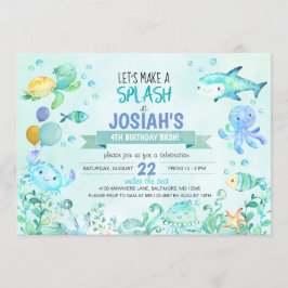 Onder het Zee Splash Birthday Boy Invitation Kaart