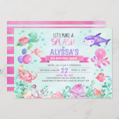 Onder het Zee Splash Birthday Girl Invitation Kaart (Voorkant / Achterkant)
