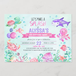 Onder het Zee Splash Birthday Girl Invitation Kaart