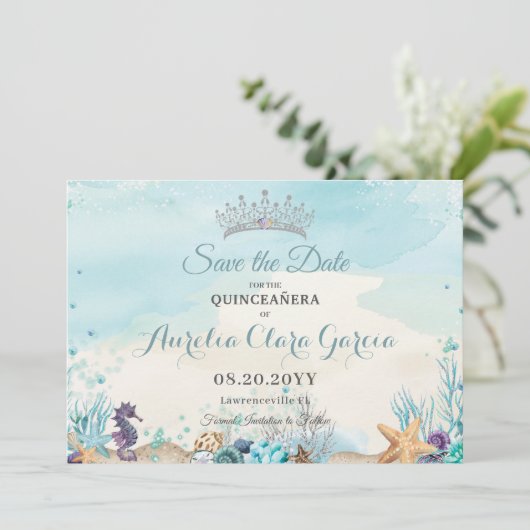 Onder het Zee Strand Quinceañera Save the Date (Staand voorkant)