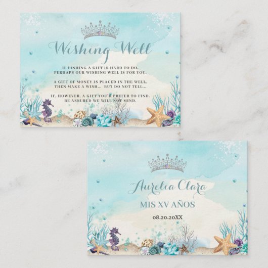 Onder het Zee Sweet 16 Quinceañera Wishing Well Informatiekaartje (Voorkant / Achterkant)
