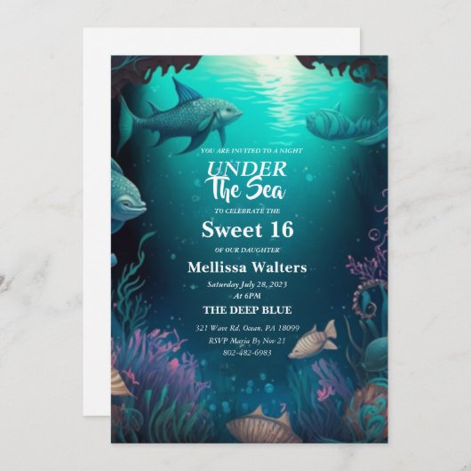 Onder het Zee Sweet 16 Uitnodigingen (Voorkant / Achterkant)