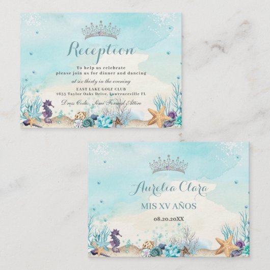 Onder het Zee Sweet Sixteen Quinceañera receptie Informatiekaartje (Voorkant / Achterkant)
