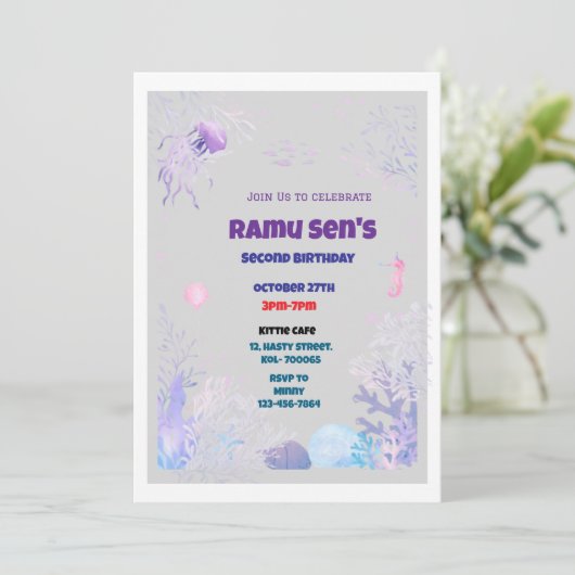 Onder het Zee thema 2e verjaardag uitnodiging Kaar (Staand voorkant)