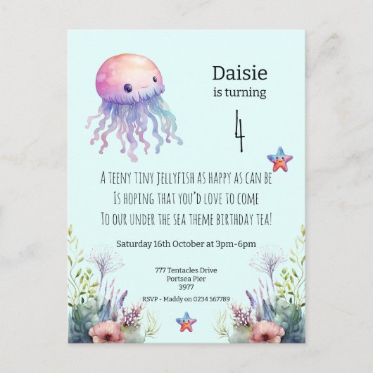 Onder het Zee thema Verjaardagsfeestuitnodiging Uitnodiging Briefkaart (Voorkant)