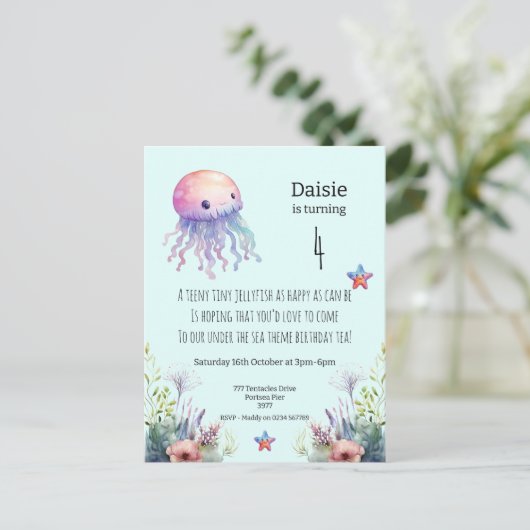 Onder het Zee thema Verjaardagsfeestuitnodiging Uitnodiging Briefkaart (Staand voorkant)