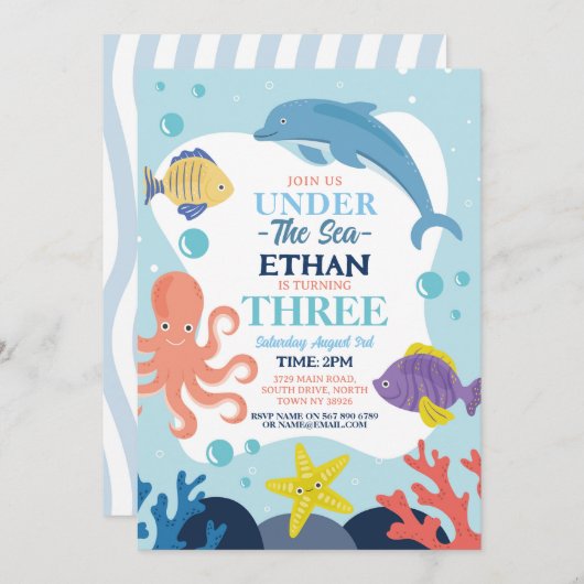 Onder het Zee Three Ocean Dolphin Octopus 3rd Kaart (Voorkant / Achterkant)