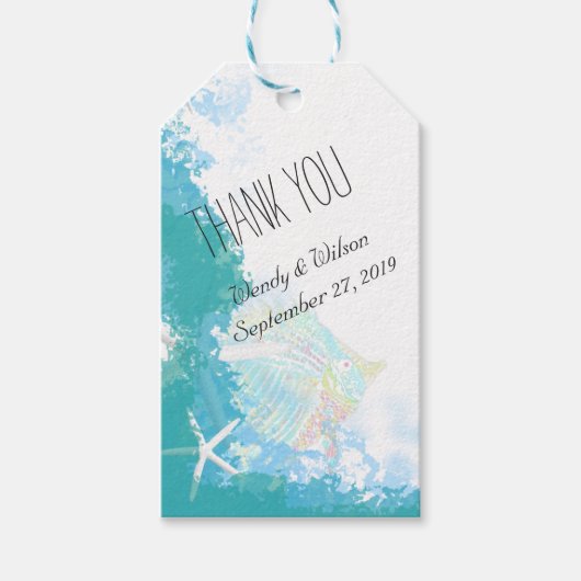 Onder het Zee Turquoise dank u voor uw steun Cadeaulabel (Voorkant)