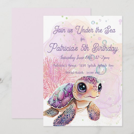Onder het Zee, Turtle 5th Birthday, Kaart (Voorkant / Achterkant)
