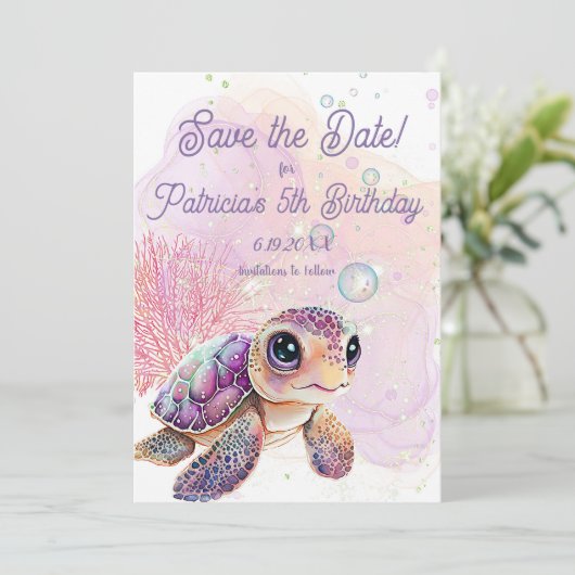 Onder het Zee, Turtle 5th Birthday, Save The Date (Staand voorkant)