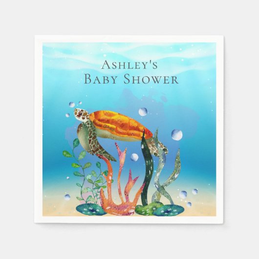 Onder het Zee "Turtle Aquatic planten Paper Napkin Servet (Voorkant)