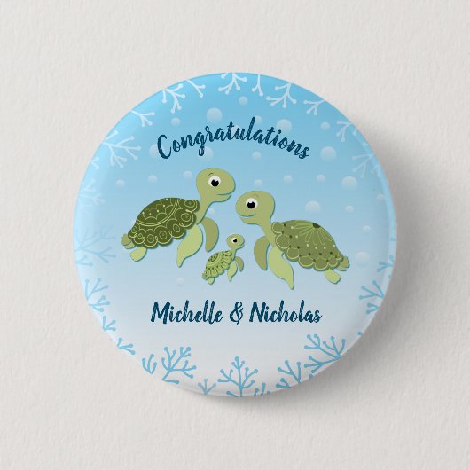 Onder het Zee Turtle Baby shower Ronde Button 5,7 Cm (Voorkant)