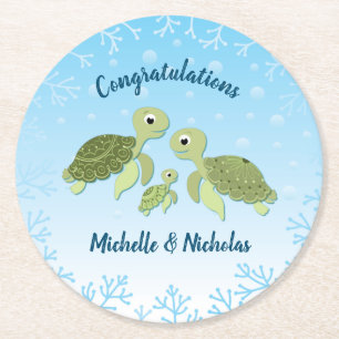 Onder het Zee Turtle Baby shower Ronde Kartonnen Onderzetter
