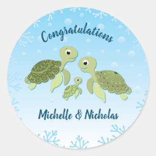 Onder het Zee Turtle Baby shower Ronde Sticker