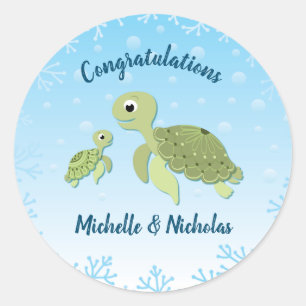 Onder het Zee Turtle Baby shower Ronde Sticker