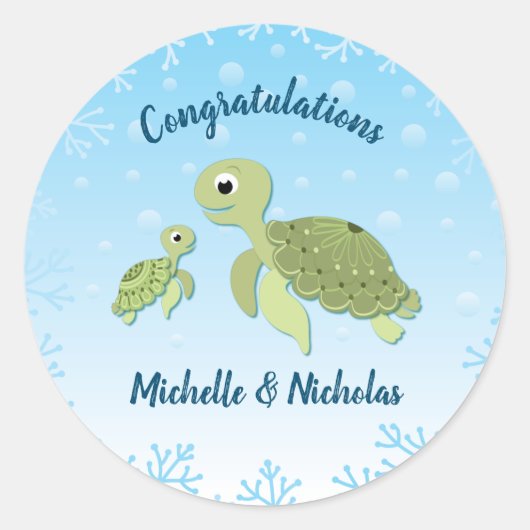 Onder het Zee Turtle Baby shower Ronde Sticker (Voorkant)