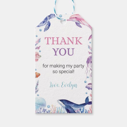Onder het Zee Turtle Birthday Theme Dank u Label Cadeaulabel (Voorkant)