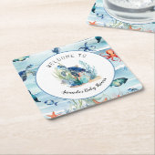 Onder het Zee Turtle Blue Boy Baby shower Kartonnen Onderzetters (Schuin)