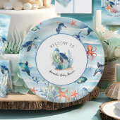 Onder het Zee Turtle Boy Baby shower Blauw Papieren Bordje