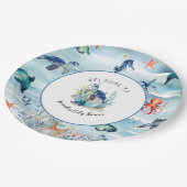 Onder het Zee Turtle Boy Baby shower Blauw Papieren Bordje (Gekanteld)