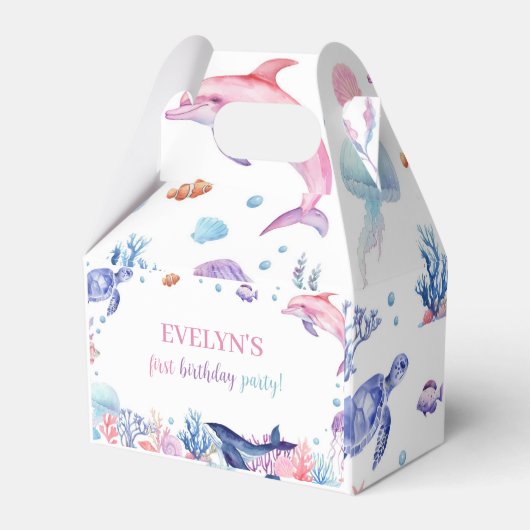 Onder het Zee Turtle Dolphin Birthday Favor Box Bedankdoosjes (Achterkant)