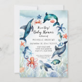 Onder het Zee Turtle Dolphin Blue Boy Baby shower Kaart (Voorkant)
