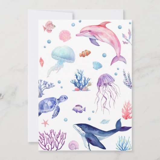 Onder het Zee Turtle Dolphin Verjaardagsuitnodigin Kaart (Achterkant)