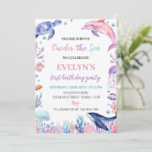 Onder het Zee Turtle Dolphin Verjaardagsuitnodigin Kaart (Staand voorkant)