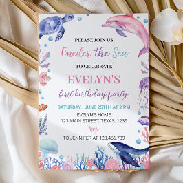 Onder het Zee Turtle Dolphin Verjaardagsuitnodigin Kaart