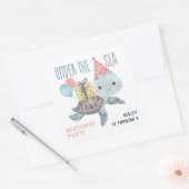 Onder het Zee Turtle Kinder Beach Verjaardag Vierkante Sticker (Envelop)