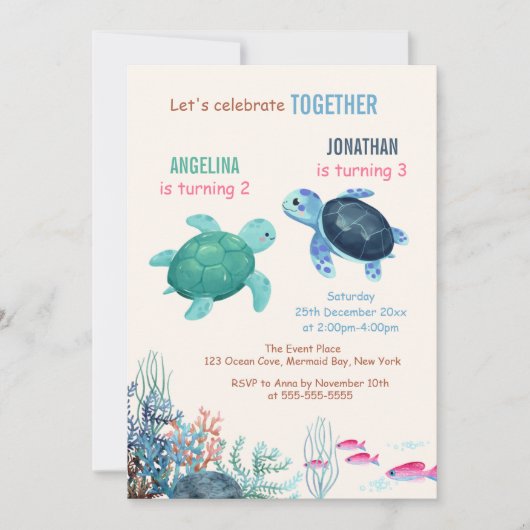 Onder het Zee Turtle Ocean Joint Birthday Kaart (Voorkant)