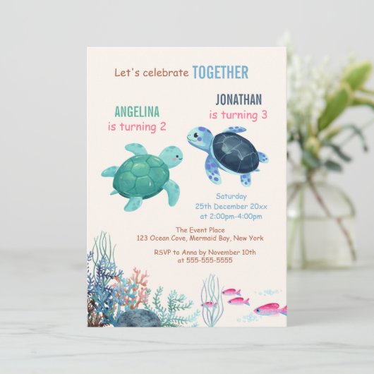 Onder het Zee Turtle Ocean Joint Birthday Kaart (Staand voorkant)