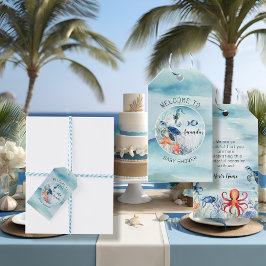 Onder het Zee Turtle Seahorse Boy Baby shower Cadeaulabel
