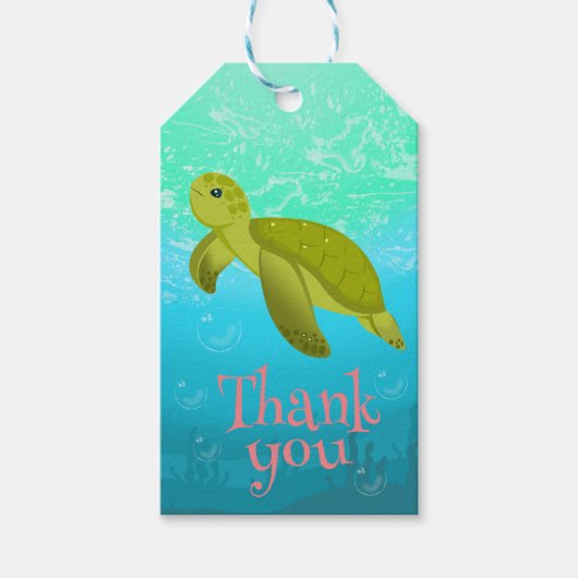 Onder het Zee Turtle verjaardagsfeest Cadeaulabel (Voorkant)