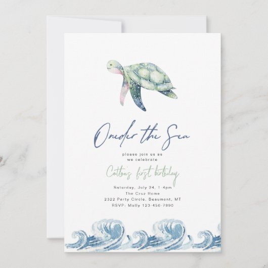 Onder het Zee Turtle Verjaardagsuitnodiging Kaart (Voorkant)