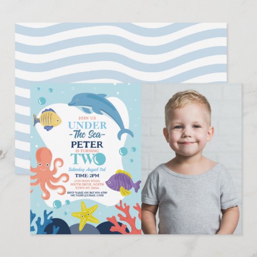 Onder het Zee TWEE Ocean Dolphin Octopus 2e foto Kaart (Voorkant / Achterkant)