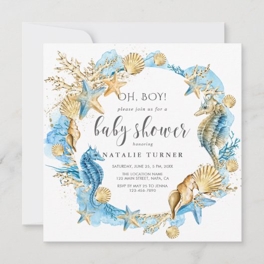 Onder het Zee | Uitnodiging tot Baby shower van Oh (Voorkant)