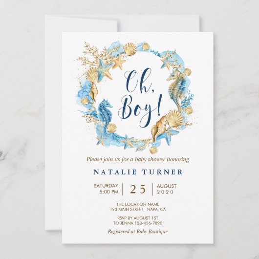 Onder het Zee | Uitnodiging tot Baby shower van Oh (Voorkant)