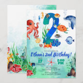 Onder het Zee Uitnodiging voor 2e Verjaardag (Voorkant / Achterkant)