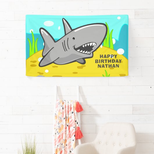 Onder het Zee van de Kinder partij "Shark Birthday Spandoek (Insitu)