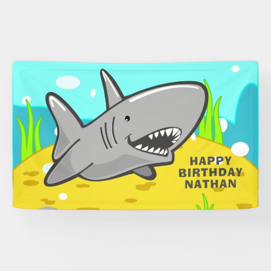 Onder het Zee van de Kinder partij "Shark Birthday Spandoek (Horizontaal)