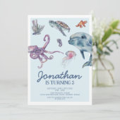 Onder het Zee van de moderne Kinderen van Birthday Kaart (Staand voorkant)