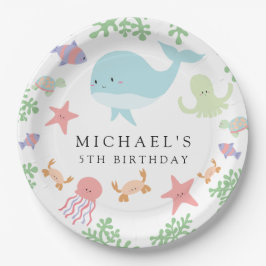Onder het Zee van het strand van Birthday Cute Kaw Papieren Bordje
