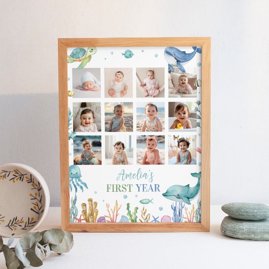 Onder het Zee Verjaardag Foto Milestone Sign Poster