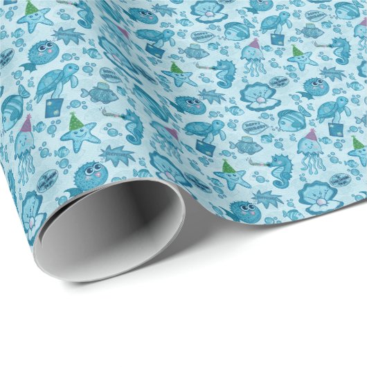 Onder het Zee Verjaardag Gift Wrap Cadeaupapier (Rol Hoek)