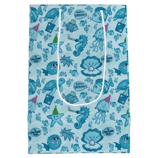Onder het Zee Verjaardag Gift Wrap Medium Cadeauzakje (Achterkant)