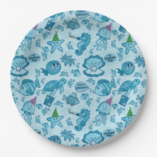 Onder het Zee Verjaardag Gift Wrap Papieren Bordje (Voorkant)