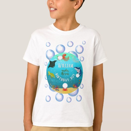 Onder het Zee Verjaardag Jongen Water Bubbels T-shirt (Voorkant)